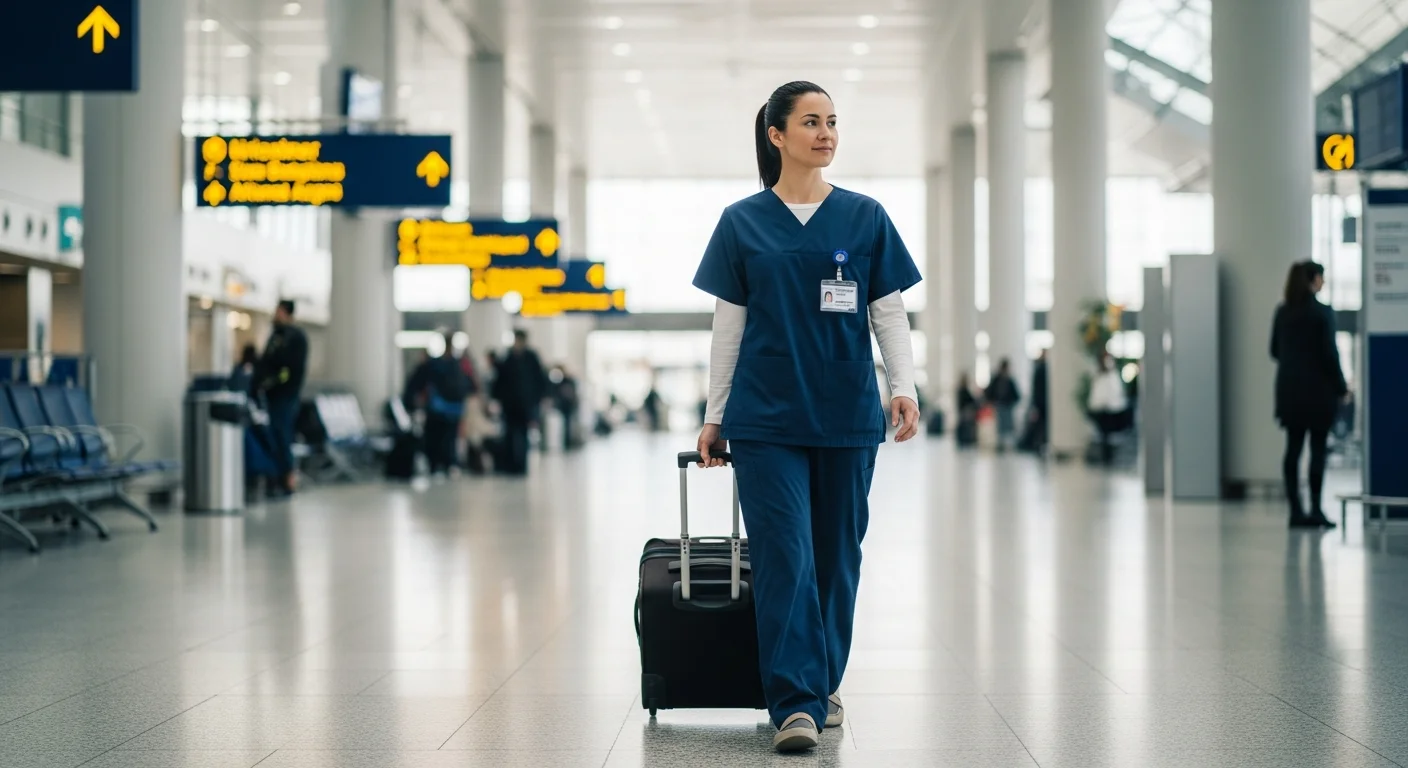 Ankunft einer internationalen Pflegekraft am Flughafen in Deutschland